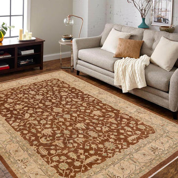 handmade Traditional Kafkaz Chobi Ziegler Brown Beige Hand Knotted RECTANGLE 100% WOOL area rug 9 x 12